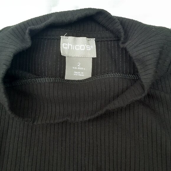 CHICO’S Black Mock Neck Ribbed Tank Top | Size 2 or Large - Picture 5 of 6